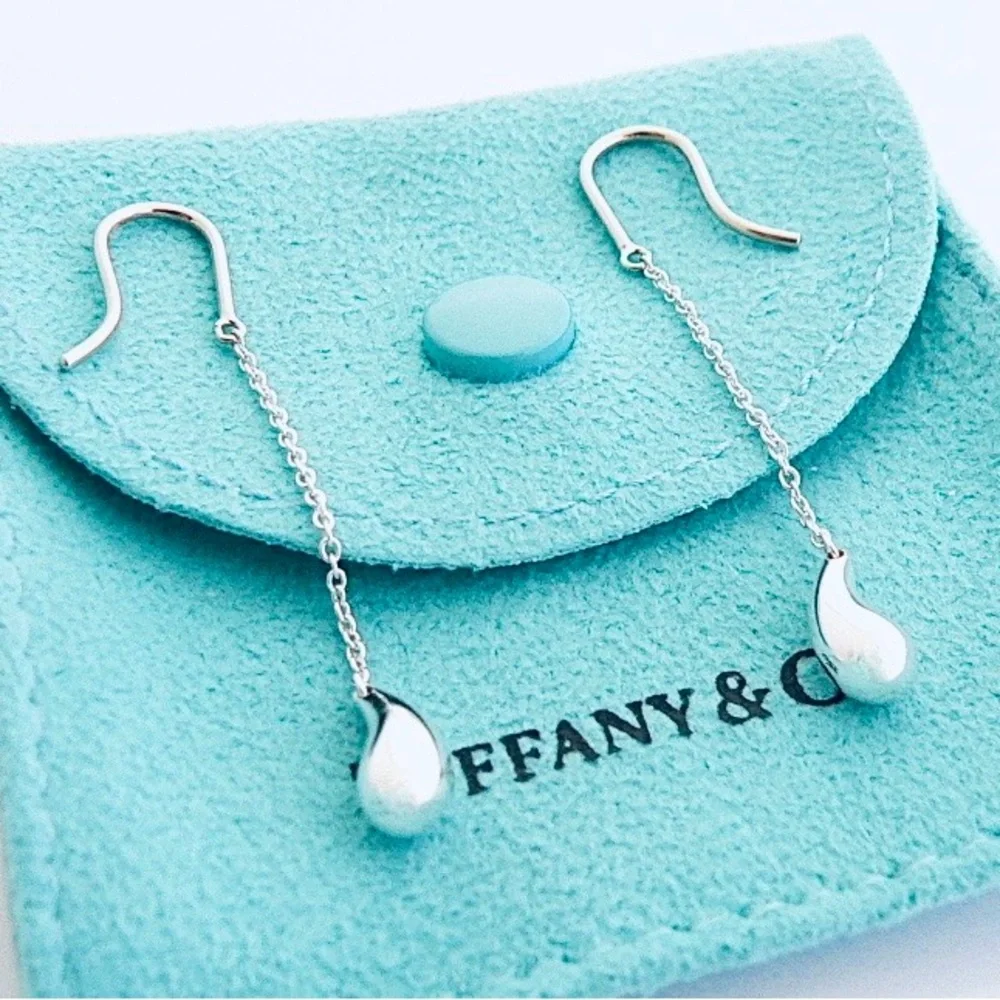 Tiffany & Co 💯% Auth Vintage Teardrop Chain Danglers w/Pouch ✨925 Sterling✨EUC✨ - Picture 1 of 8